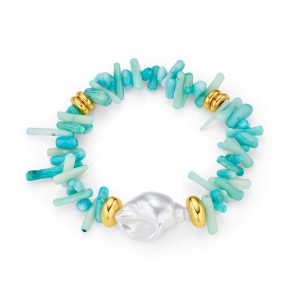 Blue Coral Chip & Pearl Bracelet