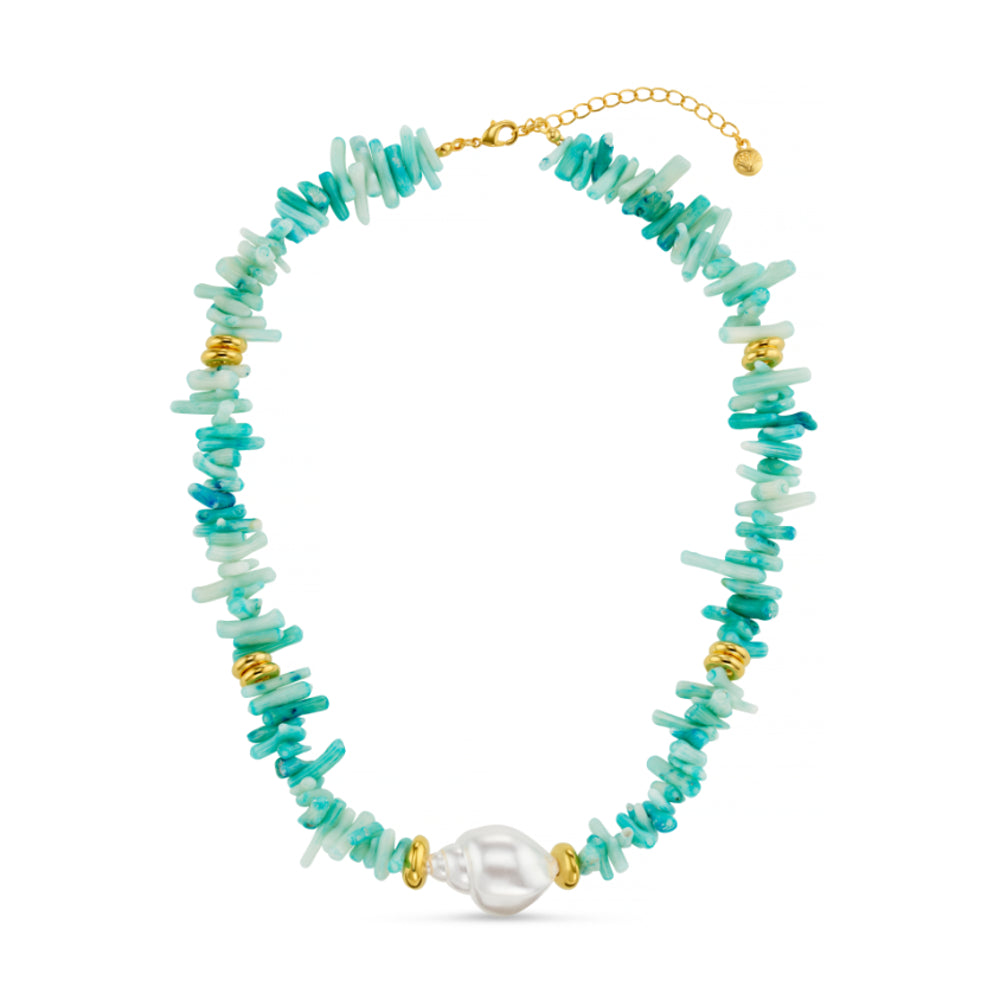Blue Coral Chip & Pearl Necklace - Image 5