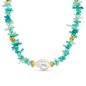 Blue Coral Chip & Pearl Necklace