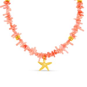 Pink Coral Chip & Starfish Necklace