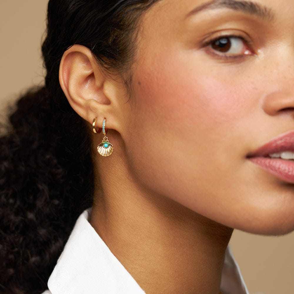 Turquoise Shell Micro Hoop Earrings - Image 2