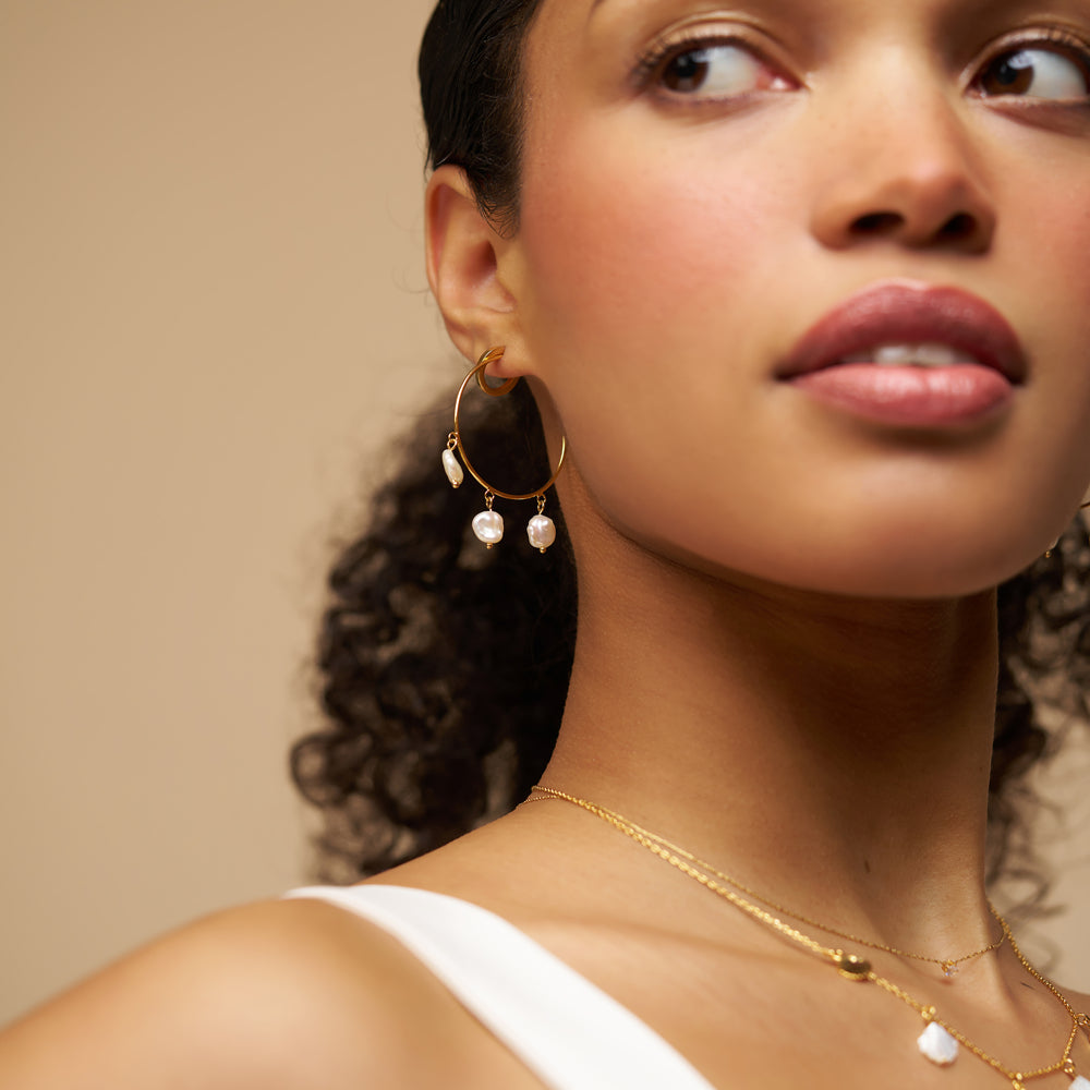 Fine Pearl Shaker Hoop Earrings - Image 2
