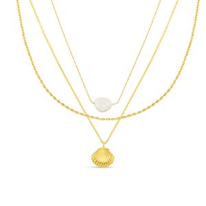 Pearl & Shell 3-Row Necklace