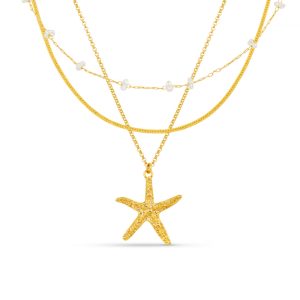Starfish & Pearl 3-Row Necklace