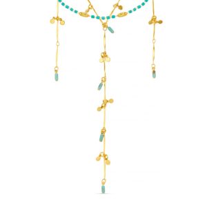 Turquoise Bead & Fringe Multi-Row Lariat Necklace