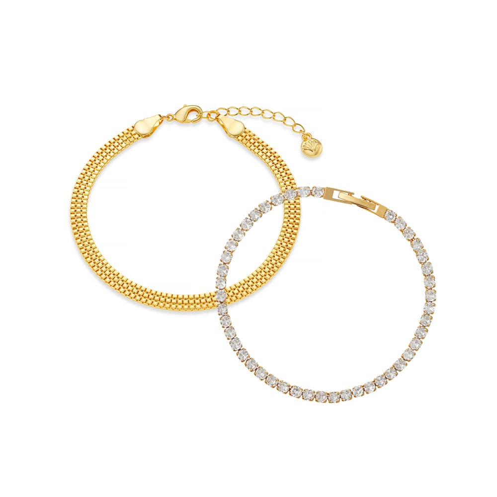 Crystal Tennis & Box Chain Wrist Stacking Set
